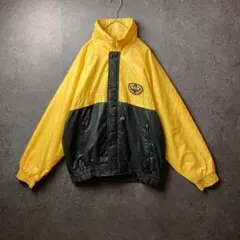 ヴィンテージ　ナイロンジャケット　黄色　黒　バイカラー　刺繍　ハイネック