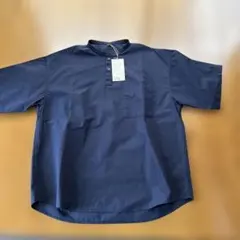 無印良品MUJI 新品未使用タグ付涼感ヘンリーネック半袖布帛Ｔシャツ紳士Sネイビ