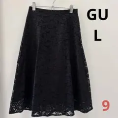 美品 GU ジーユー レースフレアスカート ブラック L