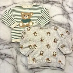 h&m 104 クマ刺繍 プリント　トレーナーとニット　長袖トップス 2枚セット