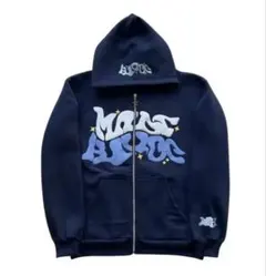 即日配達 短丈 グラフィックデザイン y2k ジップアップフーディー ネイビー