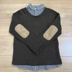 長袖カットソー ダークブラウン チェック柄