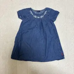 ムージョンジョン　100cm 半袖デニムワンピース　女の子　刺繍　お花　夏服