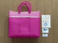 新品　レトラ メルカドバッグ　L ピンク×白　ダブルハンドル　かごバッグのサムネイル