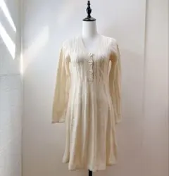 美品　オットー　Ｌ　アイボリー　ケーブル編み　ニットワンピース　膝丈　 裏地なし