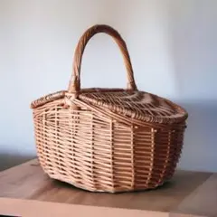 天然ウィローバスケット　蓋付きバスケット　ピクニックバスケット