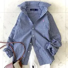 美品 ラルフローレン ポロゴルフ コットン ギンガムチェックシャツブルー系 長袖