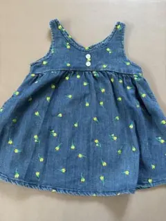 mou jonjonデニムブルー 花柄刺繍 タンクトップ 90
