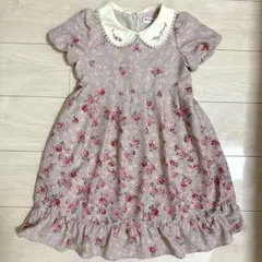 mezzo piano 花柄 ワンピース 半袖　刺繍　襟付き