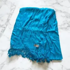 Pashmina 100% 大判ストール　スカイ　ブルー　フリンジ