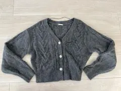 【美品】GU ジーユー　ビジューボタンケーブルカーディガン　長袖　グレー　XL