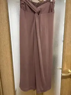 ブラウン ロングスカート ウエストゴム ねじりデザイン