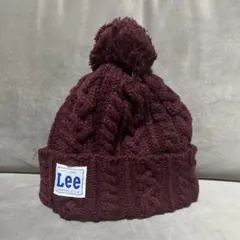 Lee ニット帽　ボルドー　ポンポン　ケーブル編み