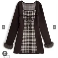 GRL グレイル　チェック柄ファーリボンニットワンピース[lt169]完売