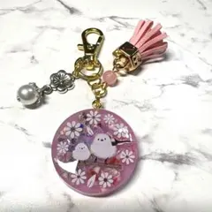 6790☆ シマエナガ　キーホルダー　チャーム　レジン　ハンドメイド