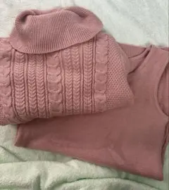 rienda ピンク ケーブルニット セットアップ