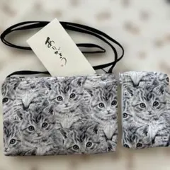 希少レア柄リアル猫ネコちゃん柄♡キュートファスナーポシェット＋小銭ケースセット