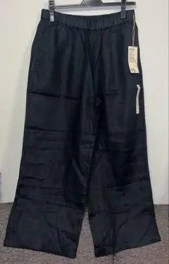新品タグ付、無印、今年物、黒、リネン、イージーワイドパンツ