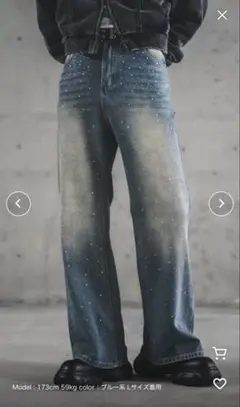 Shoowtime シャイニーストーンラメデザインワイドデニムパンツ　Mサイズ