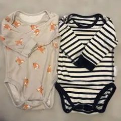 ユニクロ きつね柄・ストライプロンパースセット