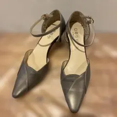 り*ご様 グレー アンクルストラップ ハイヒール