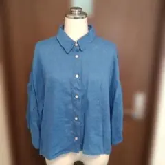 H&M LINEN 半袖シャツ ブルー Mサイズ 麻100%♡洗濯機OK