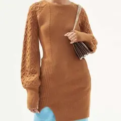 美品 アンダーソンベル ケーブルニットワンピース ブラウン XS *CD1029