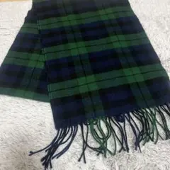 緑と青のチェック柄　ウールマフラー　美品
