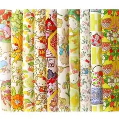 ✿リバティ　キティ　12cm　10枚　イエロー　はぎれセット　サンリオ