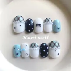 ウィッシュコア チェック y2k バレエコア 水色 星 平成女児 ネイルチップ
