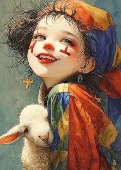 道化師　ピエロ　クラウン絵画　人形　アクリル絵の具　絵画　黄色　イエロー 道化師 ピエロ クラウン絵画 人形 アクリル絵の具 絵画 黄色 イエロー