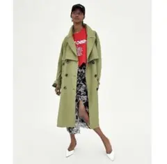 ZARA ダブルロングトレンチコート ライトグリーン Ｓ〜Ｍ