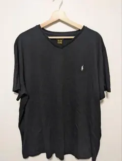 ポロラルフローレン VネックTシャツ XXL 刺繍ロゴ ビッグサイズ 黒 半袖