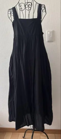 ブラックキャミワンピース　ロング　インド綿　　フリーサイズ