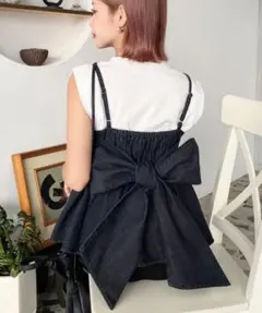 ライトオンスデニムバックリボンペプラムキャミ