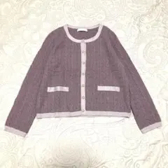 プロポーションボディードレッシング　ケーブル編みカーディガン　パール花ボタン