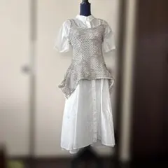 試着のみ新品　ミズイロインド白シャツワンピとZARAニットベストの組み合わせ