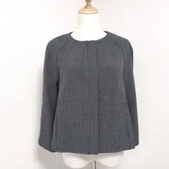 【PINORE】ノーカラー チェック柄 ジャケット 綺麗め【38/Ｍ】のサムネイル