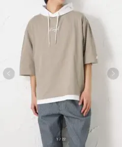 Kangol フード付き 半袖 Tシャツ ベージュ　XL