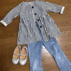 アプレレクール　ストライプ 七分袖 ワンピース 110 2way