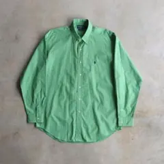 90s ラルフローレン BLAKE グラフチェック長袖シャツLグリーン 2PLY