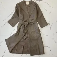 自由区✨稀少品　ベルテッド　ソフトレザーラムコート　ロング丈　グレージュ　S相当