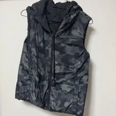 カモフラージュ柄 フード付きダウンベスト リバーシブル M