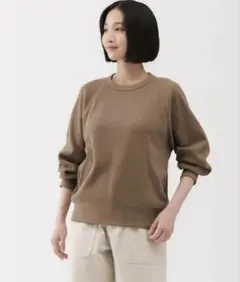 婦人　ワッフル編みクルーネック長袖Ｔシャツ