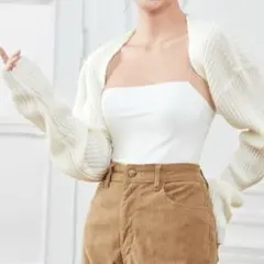 アイボリーリブ編み長袖カーディガン