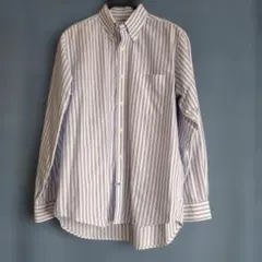 ユニクロ【UNIQLO】青と白のストライプ ボタンダウンシャツ 長袖Lサイズ