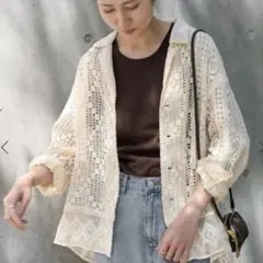 フレームワーク　アイボリー レース シャツ
