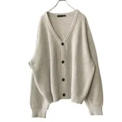 【美品】ニットカーディガン　ライトグレー　オーバーサイズ　畦編み　Lサイズ