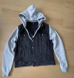 H&M DIVIDED デニムジャケット フード付き ブラック グレーのサムネイル