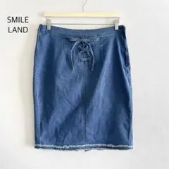 SMILE LAND デニムスカート タイト レースアップ ブルー XL相当のサムネイル